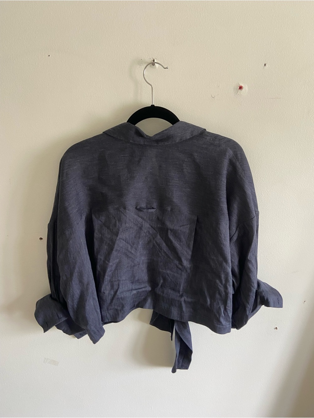 STAUD Lisa Linen Blend Crop Top Charcoal Gray Tie Front Button Up Size XL - Picture 7 of 8